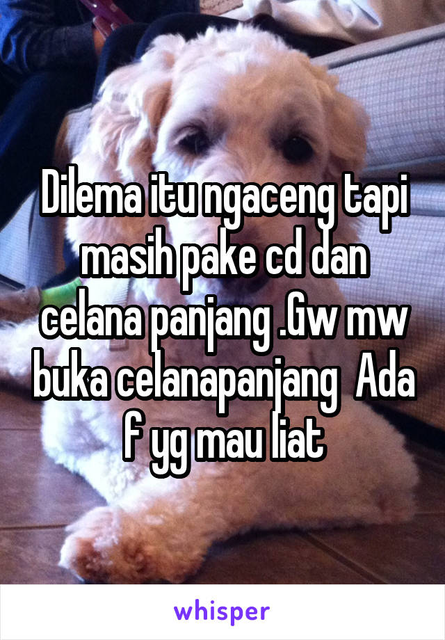 Dilema itu ngaceng tapi masih pake cd dan celana panjang .Gw mw buka celanapanjang  Ada f yg mau liat