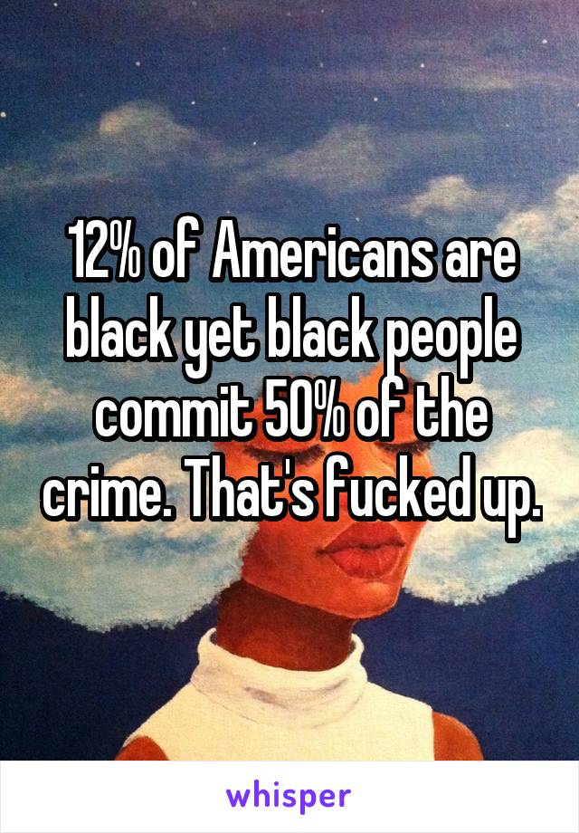 12% of Americans are black yet black people commit 50% of the crime. That's fucked up. 