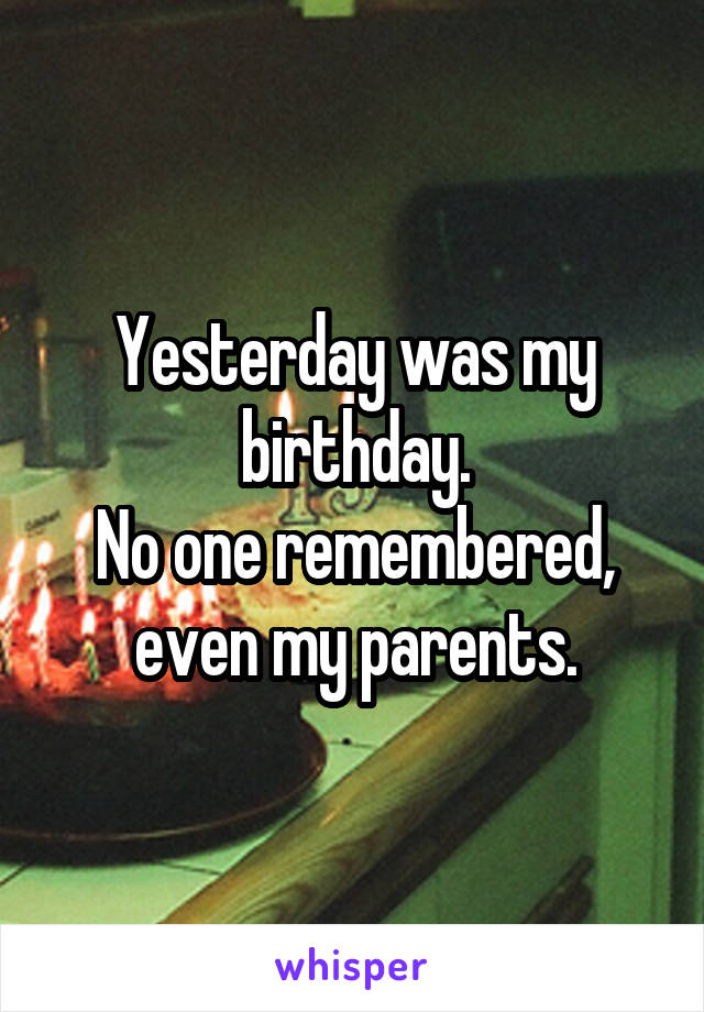 Yesterday was my birthday.
No one remembered, even my parents.