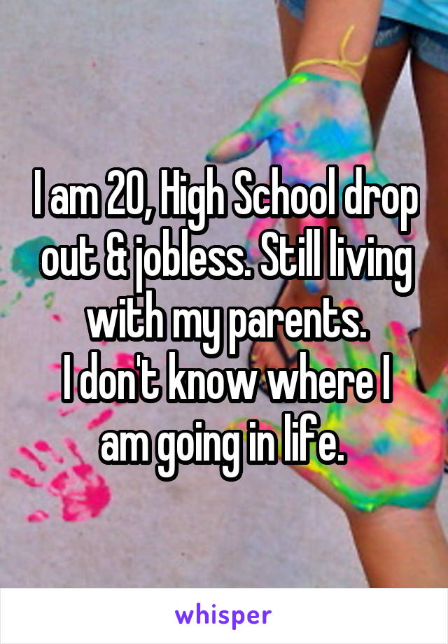 I am 20, High School drop out & jobless. Still living with my parents.
I don't know where I am going in life. 