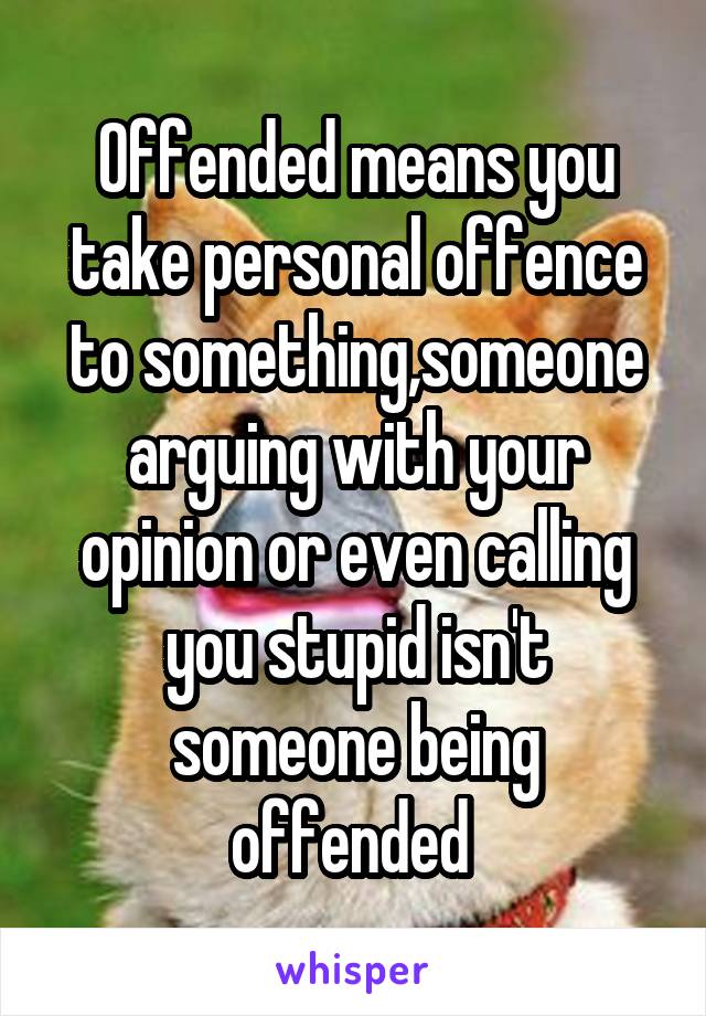 Offended means you take personal offence to something,someone arguing with your opinion or even calling you stupid isn't someone being offended 