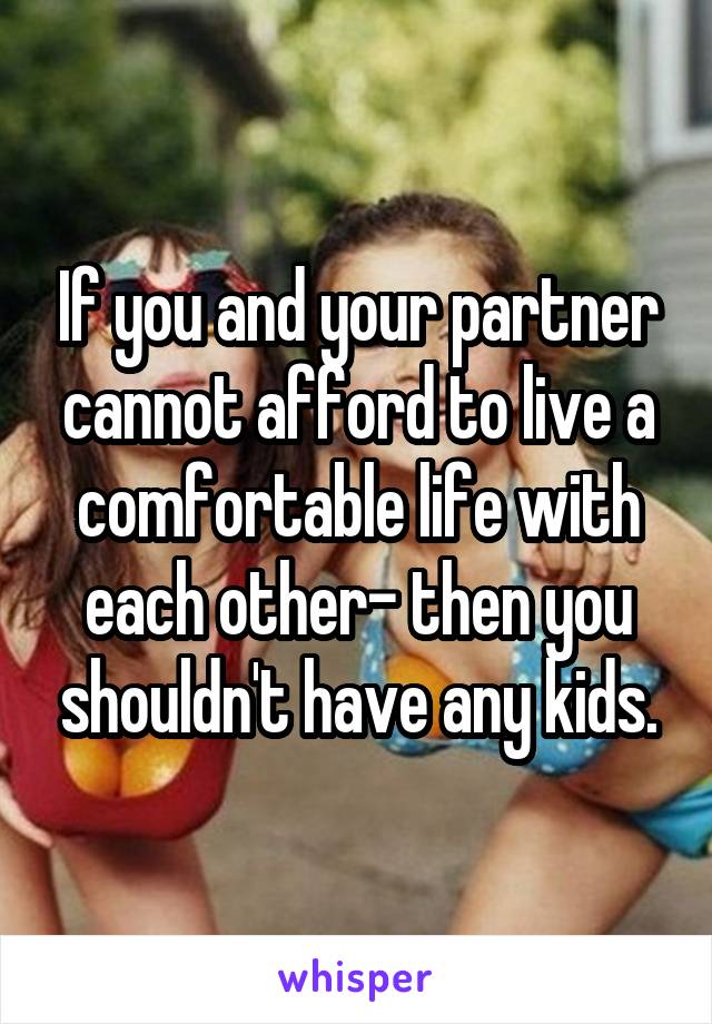 If you and your partner cannot afford to live a comfortable life with each other- then you shouldn't have any kids.