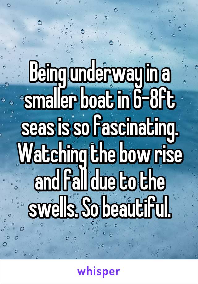 Being underway in a smaller boat in 6-8ft seas is so fascinating. Watching the bow rise and fall due to the swells. So beautiful.