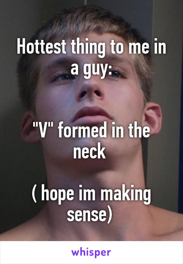 Hottest thing to me in a guy:


"V" formed in the neck 

( hope im making sense) 