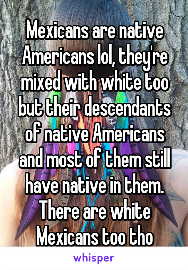 Mexicans are native Americans lol, they're mixed with white too but their descendants of native Americans and most of them still have native in them. There are white Mexicans too tho