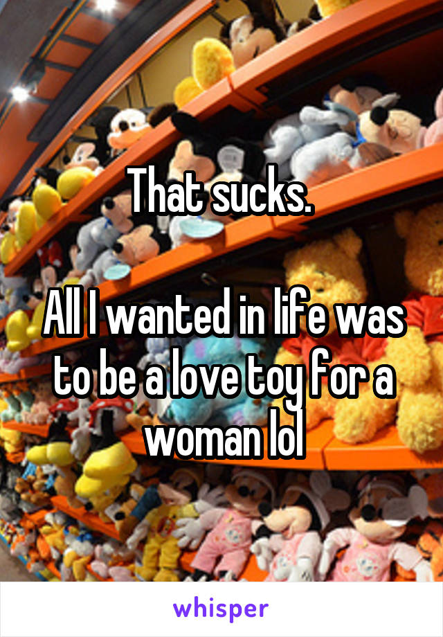 That sucks. 

All I wanted in life was to be a love toy for a woman lol