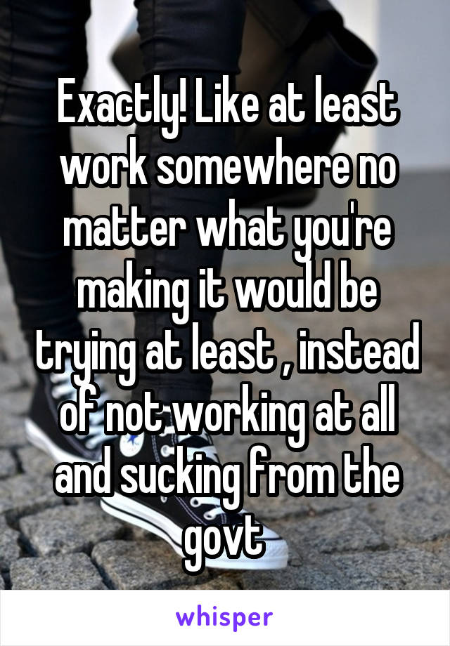 Exactly! Like at least work somewhere no matter what you're making it would be trying at least , instead of not working at all and sucking from the govt 