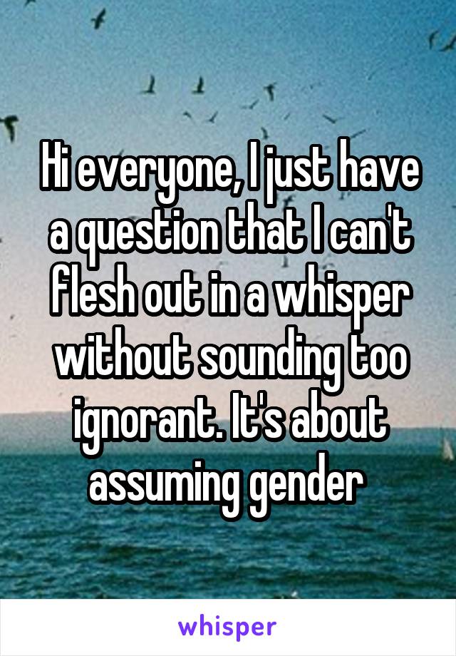 Hi everyone, I just have a question that I can't flesh out in a whisper without sounding too ignorant. It's about assuming gender 