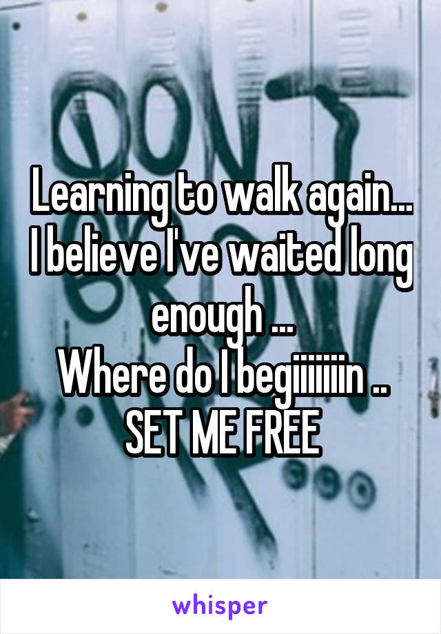 Learning to walk again... I believe I've waited long enough ...
Where do I begiiiiiiin .. SET ME FREE