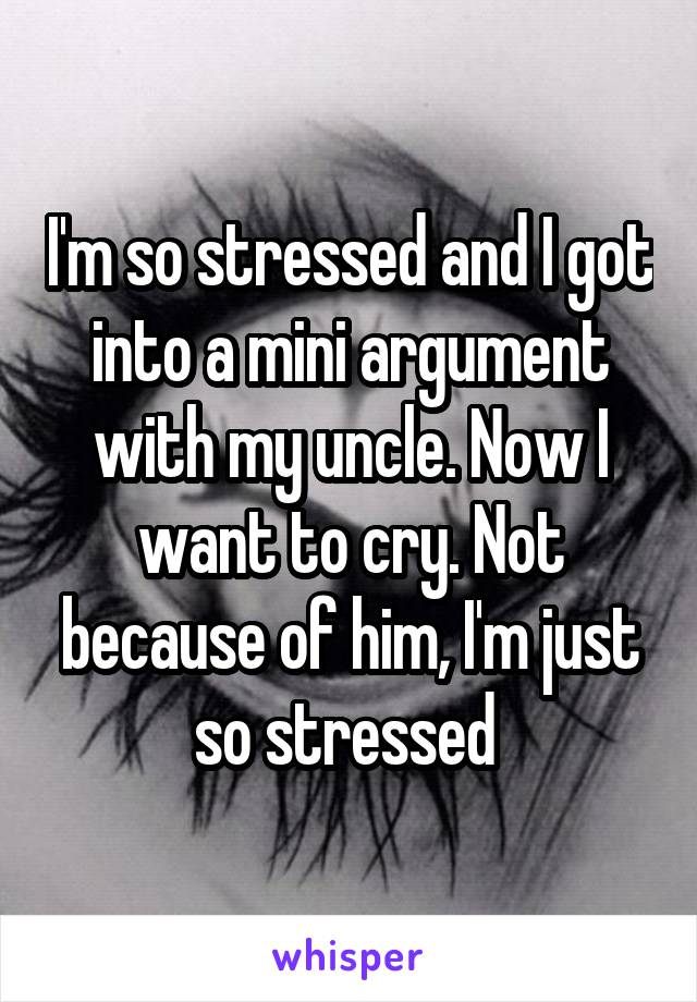 I'm so stressed and I got into a mini argument with my uncle. Now I want to cry. Not because of him, I'm just so stressed 