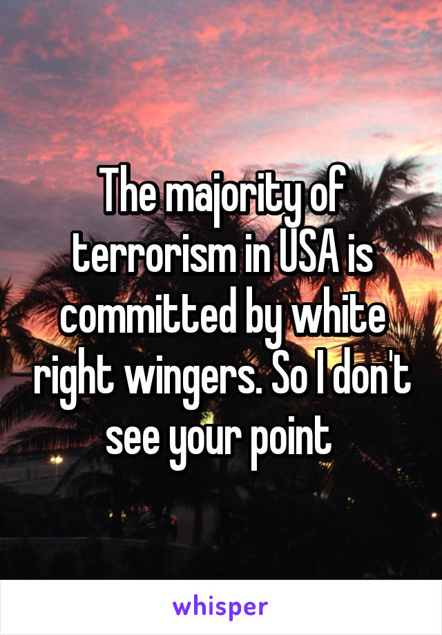 The majority of terrorism in USA is committed by white right wingers. So I don't see your point 