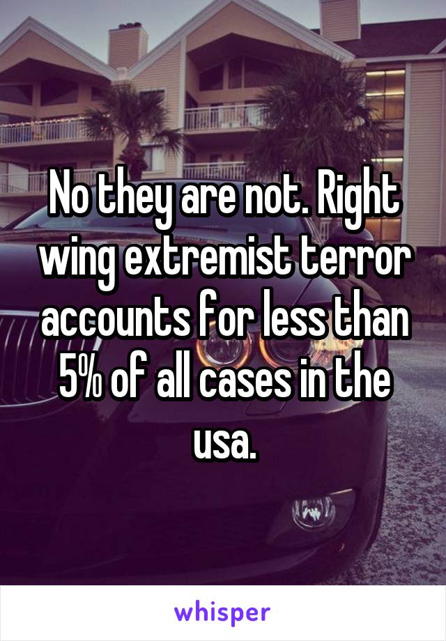 No they are not. Right wing extremist terror accounts for less than 5% of all cases in the usa.