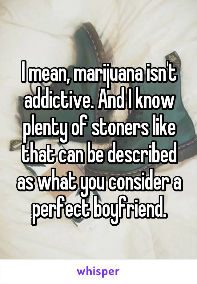 I mean, marijuana isn't addictive. And I know plenty of stoners like that can be described as what you consider a perfect boyfriend.