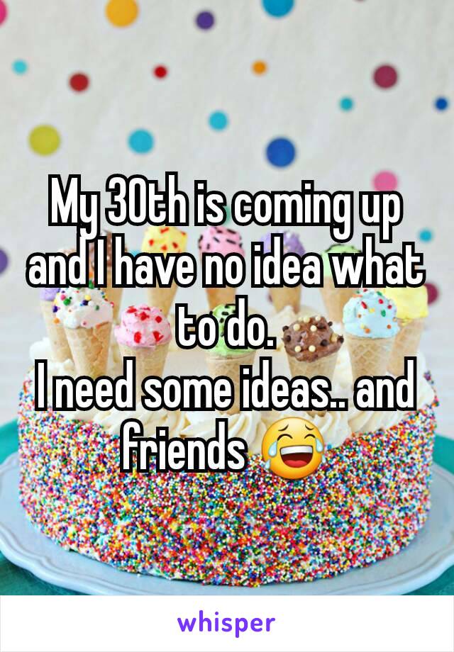 My 30th is coming up and I have no idea what to do.
I need some ideas.. and friends 😂