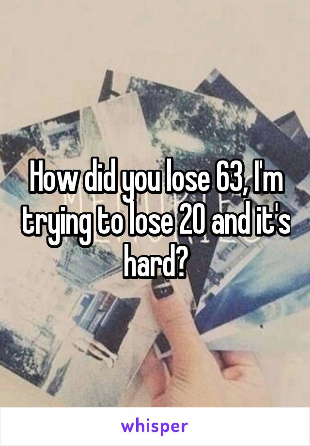 How did you lose 63, I'm trying to lose 20 and it's hard?