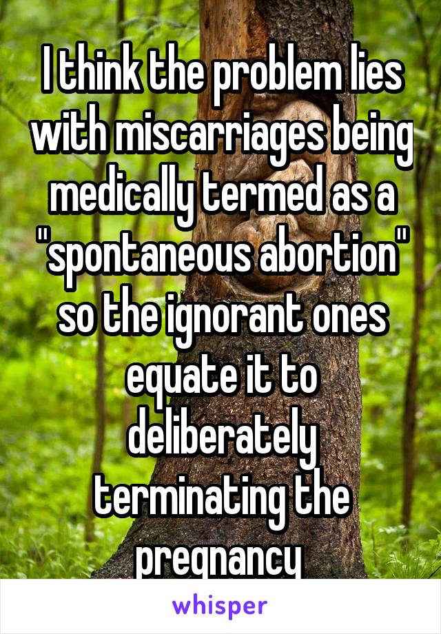 I think the problem lies with miscarriages being medically termed as a "spontaneous abortion" so the ignorant ones equate it to deliberately terminating the pregnancy 