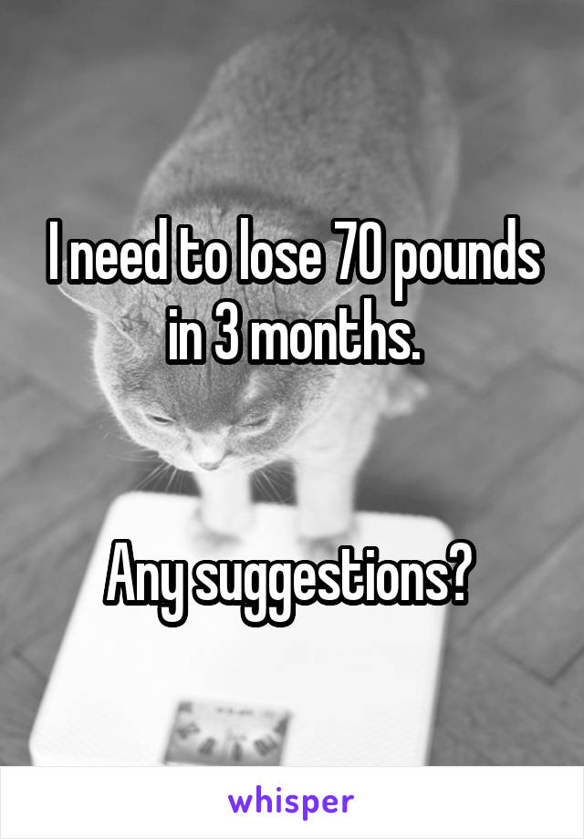 I need to lose 70 pounds in 3 months.


Any suggestions? 