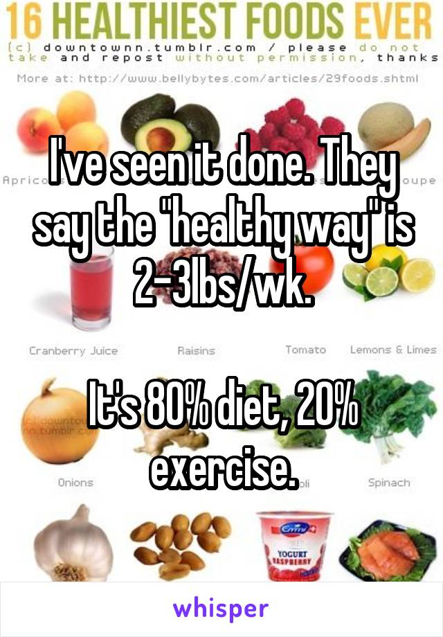I've seen it done. They say the "healthy way" is 2-3lbs/wk.

It's 80% diet, 20% exercise.