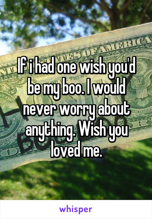 If i had one wish you'd be my boo. I would never worry about anything. Wish you loved me.