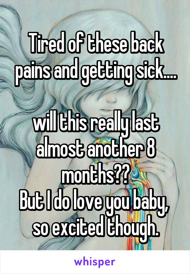 Tired of these back pains and getting sick....

will this really last almost another 8 months??
But I do love you baby, 
so excited though.