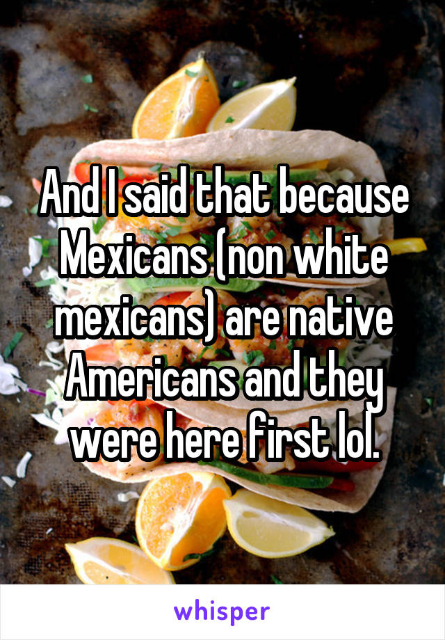 And I said that because Mexicans (non white mexicans) are native Americans and they were here first lol.