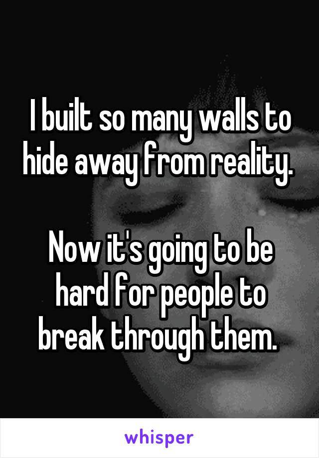 I built so many walls to hide away from reality. 

Now it's going to be hard for people to break through them. 