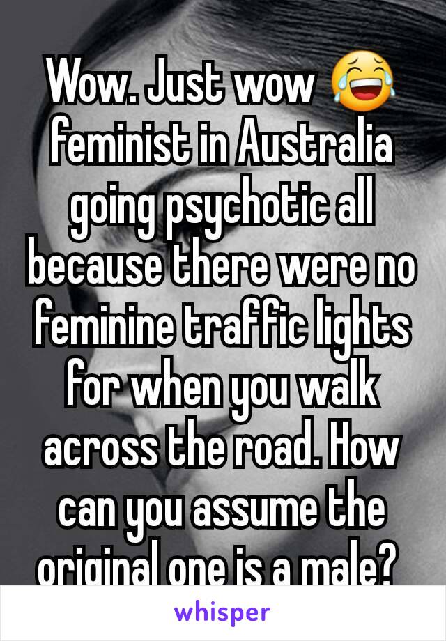 Wow. Just wow 😂 feminist in Australia going psychotic all because there were no feminine traffic lights for when you walk across the road. How can you assume the original one is a male? 