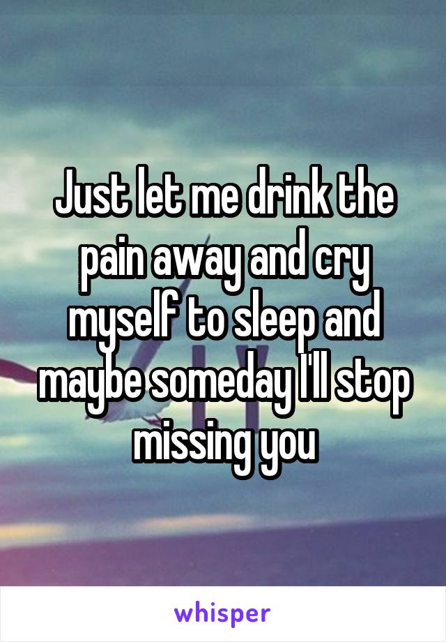 Just let me drink the pain away and cry myself to sleep and maybe someday I'll stop missing you