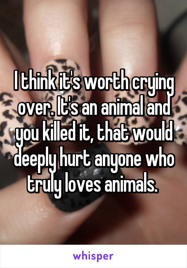 I think it's worth crying over. It's an animal and you killed it, that would deeply hurt anyone who truly loves animals. 