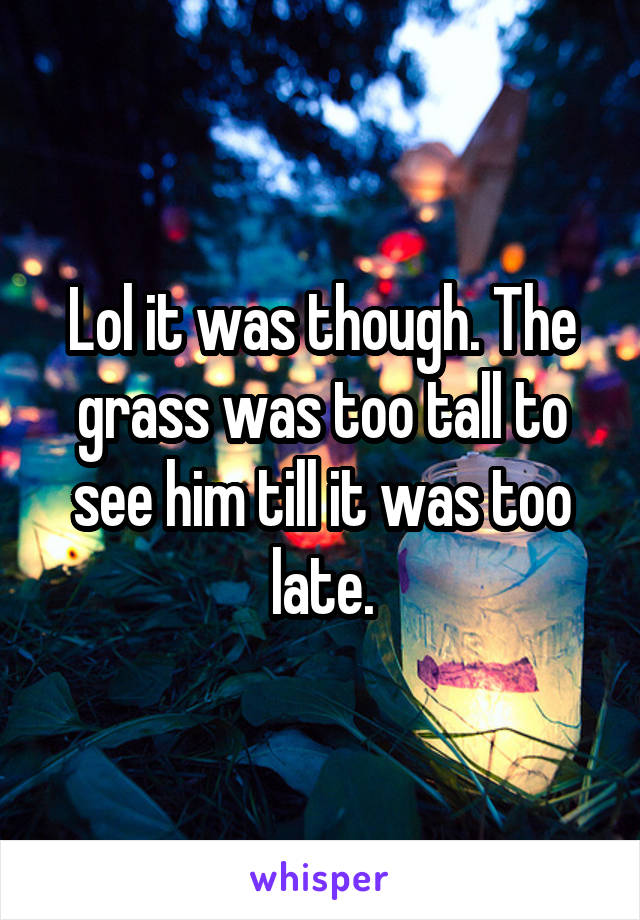 Lol it was though. The grass was too tall to see him till it was too late.
