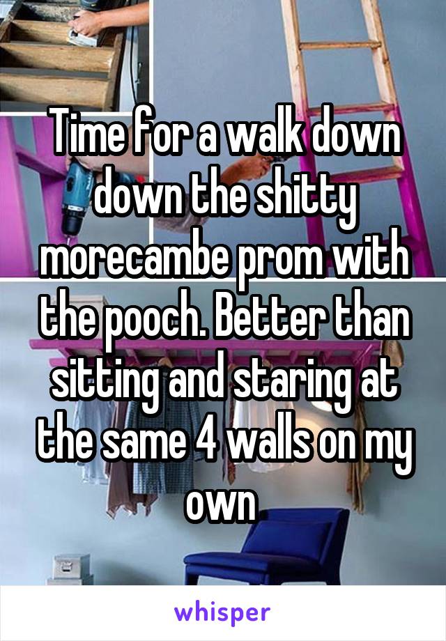 Time for a walk down down the shitty morecambe prom with the pooch. Better than sitting and staring at the same 4 walls on my own 