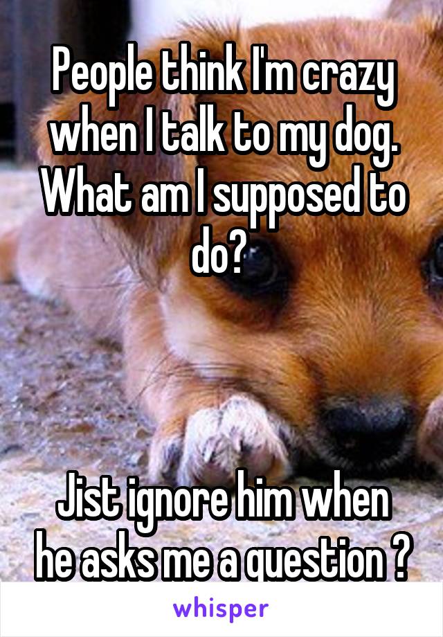 People think I'm crazy when I talk to my dog. What am I supposed to do? 



Jist ignore him when he asks me a question ?