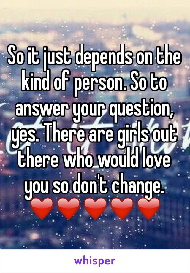 So it just depends on the kind of person. So to answer your question, yes. There are girls out there who would love you so don't change. 
❤️❤️❤️❤️❤️