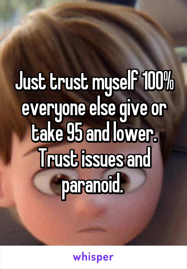 Just trust myself 100% everyone else give or take 95 and lower. Trust issues and paranoid. 