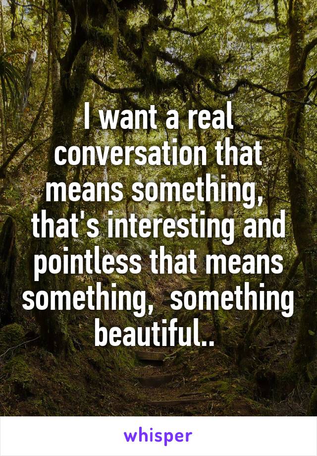 I want a real conversation that means something,  that's interesting and pointless that means something,  something beautiful.. 