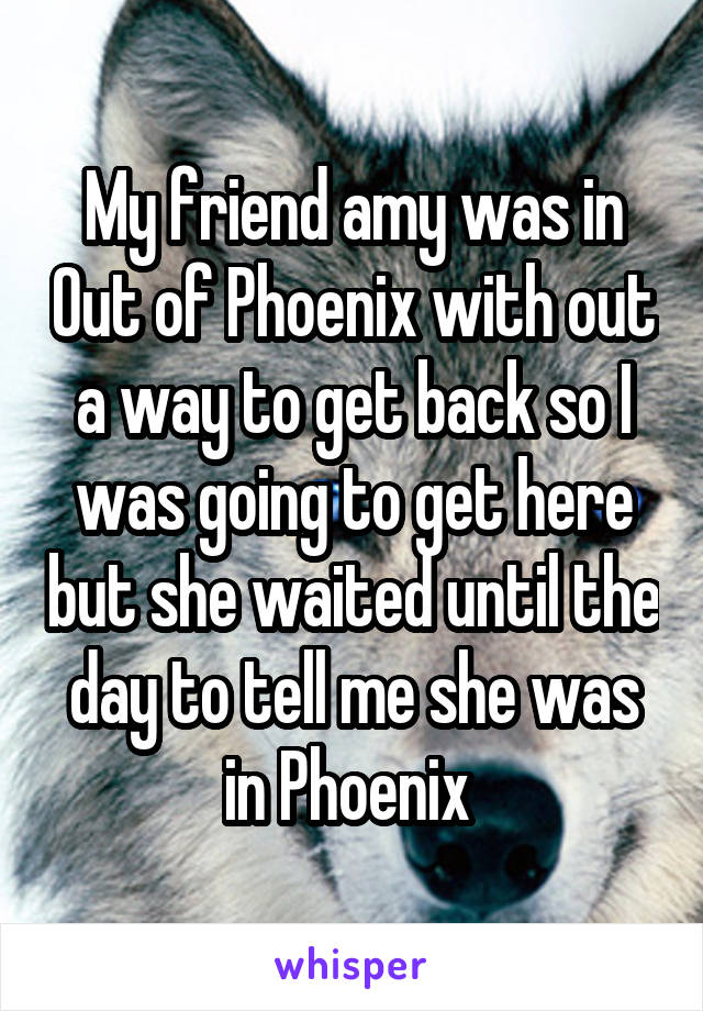 My friend amy was in Out of Phoenix with out a way to get back so I was going to get here but she waited until the day to tell me she was in Phoenix 