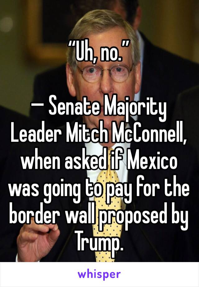 “Uh, no.”

— Senate Majority Leader Mitch McConnell, when asked if Mexico was going to pay for the border wall proposed by Trump.