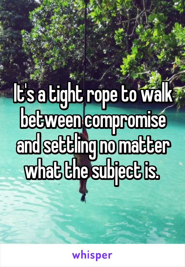 It's a tight rope to walk between compromise and settling no matter what the subject is. 