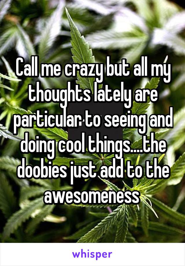 Call me crazy but all my thoughts lately are particular to seeing and doing cool things....the doobies just add to the awesomeness 