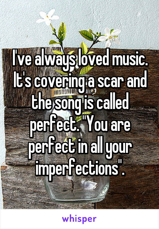 I've always loved music. It's covering a scar and the song is called perfect. "You are perfect in all your imperfections".