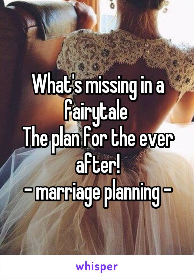 What's missing in a fairytale 
The plan for the ever after!
- marriage planning -