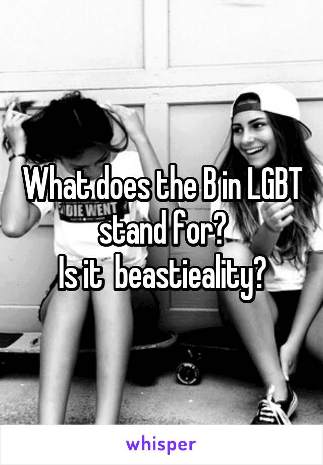 What does the B in LGBT stand for?
Is it  beastieality?