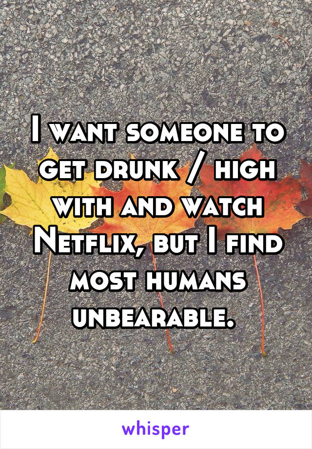 I want someone to get drunk / high with and watch Netflix, but I find most humans unbearable. 