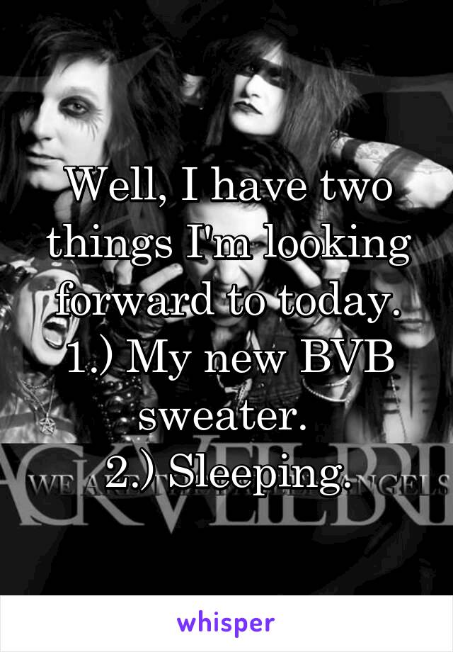 Well, I have two things I'm looking forward to today.
1.) My new BVB sweater. 
2.) Sleeping.