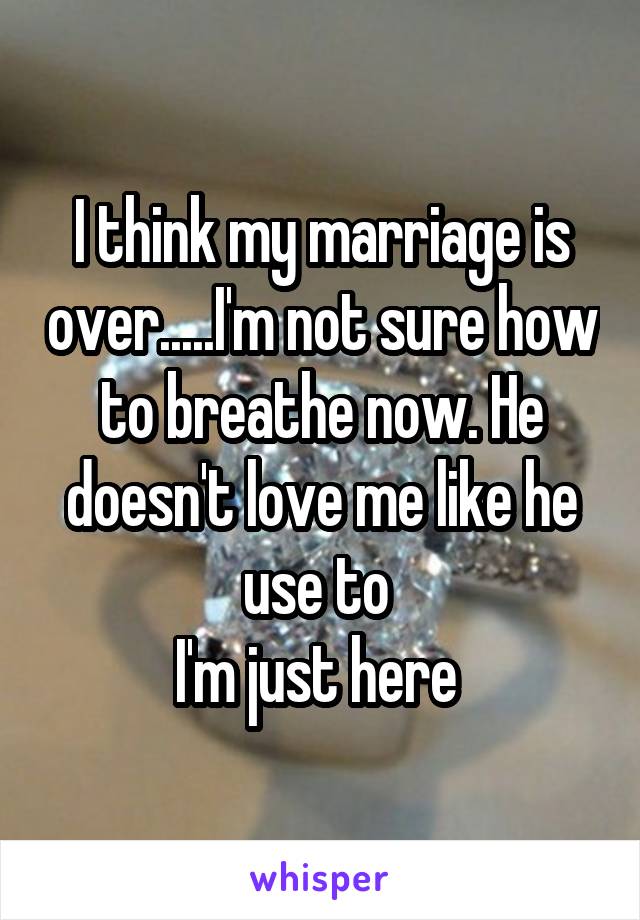 I think my marriage is over.....I'm not sure how to breathe now. He doesn't love me like he use to 
I'm just here 