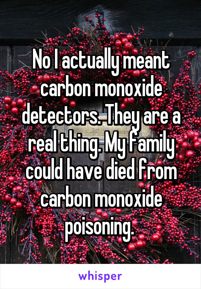 No I actually meant carbon monoxide detectors. They are a real thing. My family could have died from carbon monoxide poisoning. 