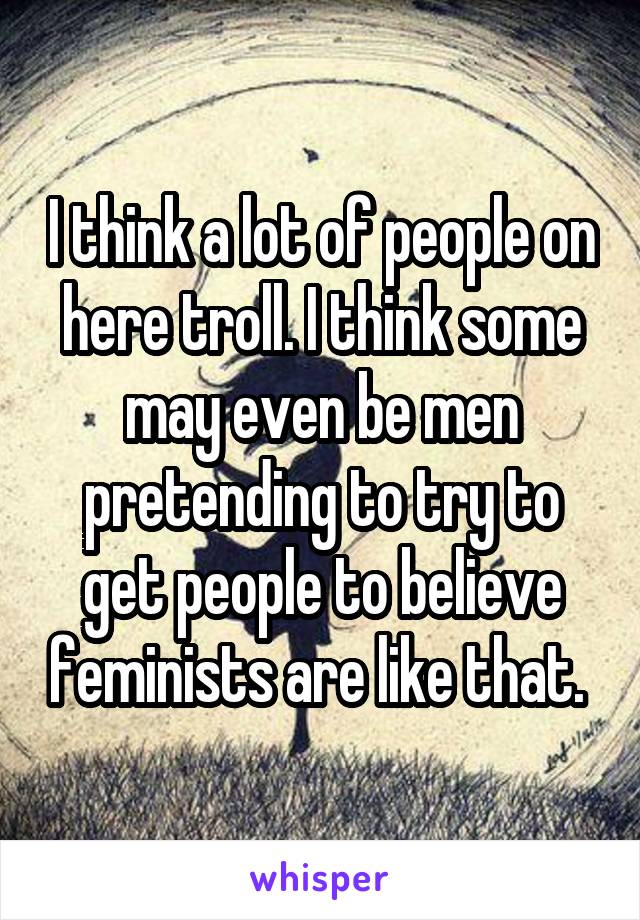 I think a lot of people on here troll. I think some may even be men pretending to try to get people to believe feminists are like that. 