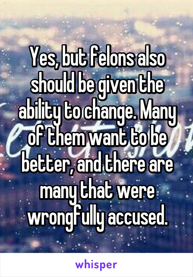 Yes, but felons also should be given the ability to change. Many of them want to be better, and there are many that were wrongfully accused.