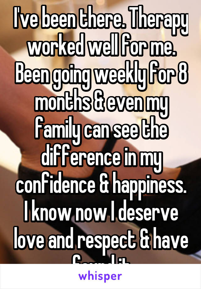 I've been there. Therapy worked well for me. Been going weekly for 8 months & even my family can see the difference in my confidence & happiness. I know now I deserve love and respect & have found it