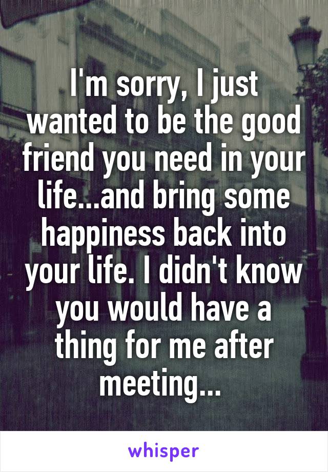 I'm sorry, I just wanted to be the good friend you need in your life...and bring some happiness back into your life. I didn't know you would have a thing for me after meeting... 